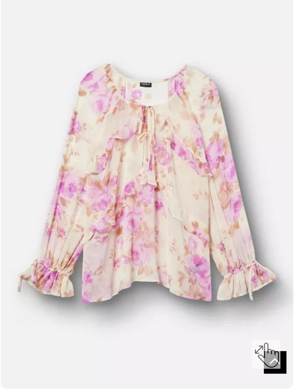 torrid Pink Cream Floral Ruffle Tie-Neck Blouse